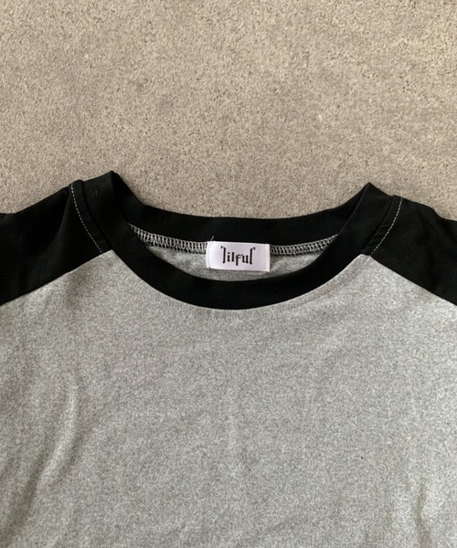 lilful tシャツ シンプル タイトフィット配色ラグラントップス