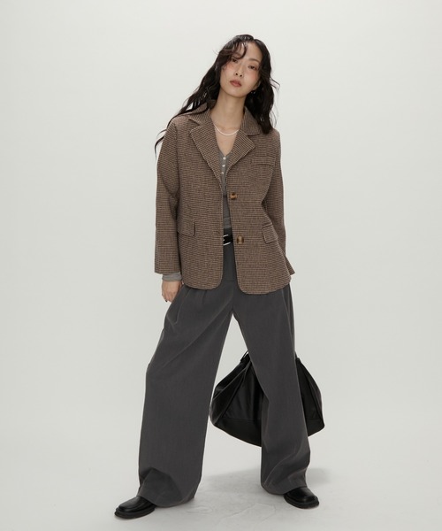 NUJOH ジャケット テーラードジャケット Tailored Brown Houndstooth