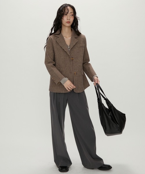 NUJOH ジャケット テーラードジャケット Tailored Brown Houndstooth