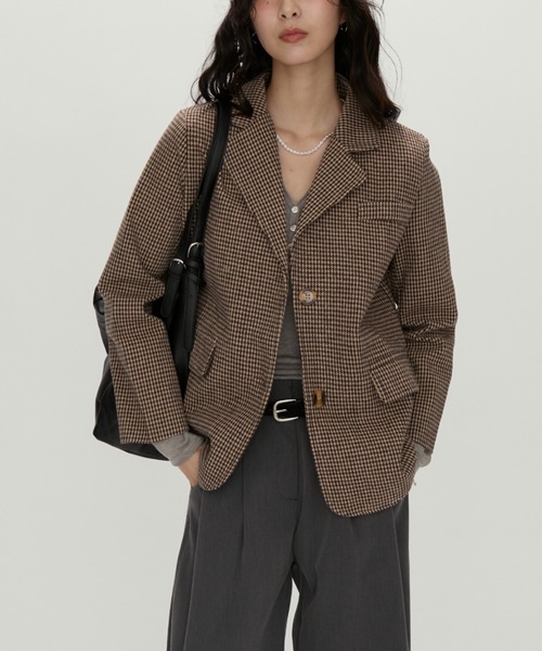 SOVEREIGN UNITED ARROWSブラウン千鳥格子テーラドジャケット NUJOH ジャケット テーラードジャケット Tailored Brown Houndstooth