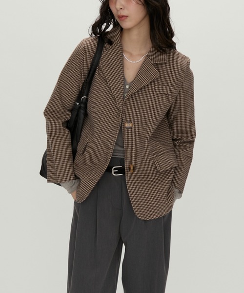 NUJOH ジャケット テーラードジャケット Tailored Brown Houndstooth
