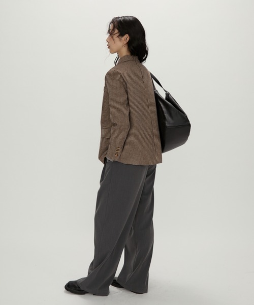 美品/三者混 SOVEREIGN テーラードジャケット ハウンドトゥース 絹 麻 NUJOH ジャケット テーラードジャケット Tailored Brown Houndstooth