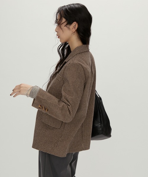 NUJOH ジャケット テーラードジャケット Tailored Brown Houndstooth