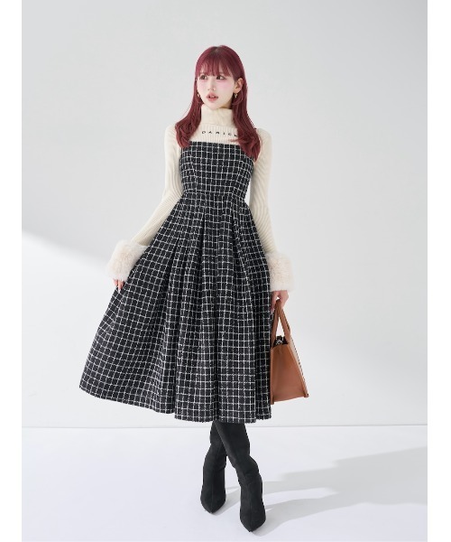 【美品】Darich ダーリッチ ボリュームフリルツイードニットワンピース ボリュームフリルツイードニットミニワンピース – Darich