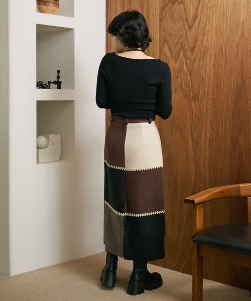 スカート different material patchwork long skirt /異素材パッチ