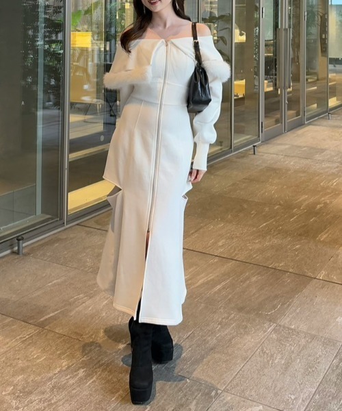 rienda（リエンダ） ワンピース フェイクファー付きカッティング裏起毛