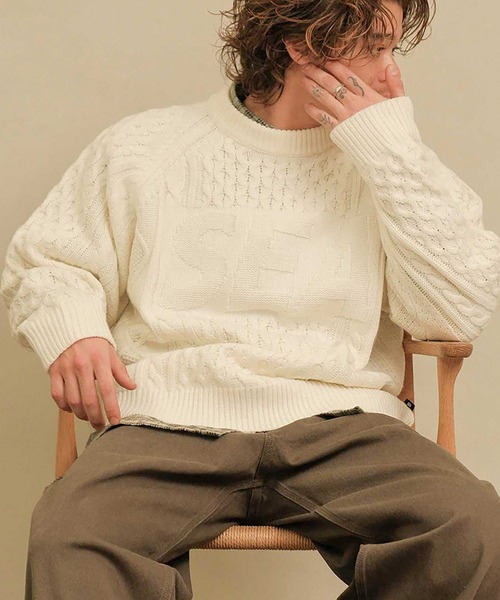 WIND AND SEA ニットセーター Lサイズ WIND AND SEA（ウィンダンシー） セーター ニット CABLE LOGO KNIT
