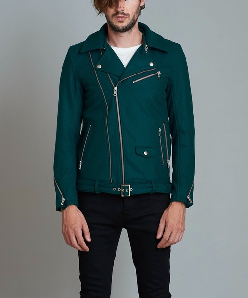 「NO ID.」 ライダースジャケット 2 グリーン メンズ_画像3