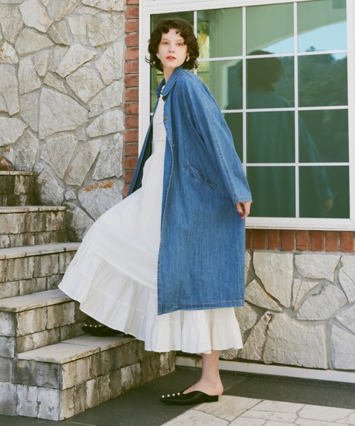 新品タグ付き　manana suerte ステンカラーコート　ブルー manana suerte（マニャーナスエルテ） ステンカラーコート FREE ブルー