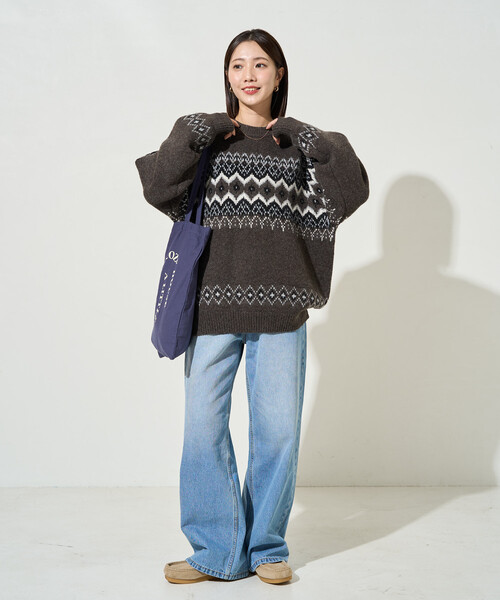 風景柄オーバーサイズニットセーター Rocky Monroe（ロッキーモンロー） セーター ニット オーバーサイズ