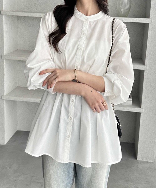 シャツ/ブラウス(長袖/七分) perverze    Cut Large Shirt / White SUIT SELECT ブラウス シャツ 「おうちで洗えるストレッチ」「7分袖