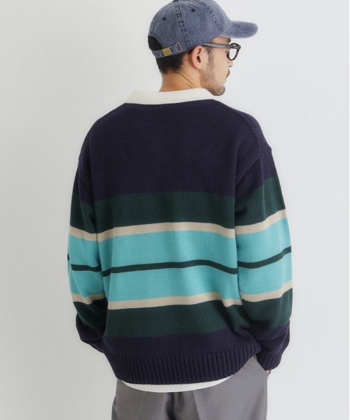 BACK NUMBER セーター ニット 「BACK NUMBER」マルチボーダーポロ襟
