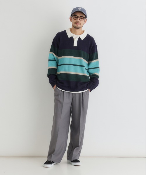 BACK NUMBER セーター ニット 「BACK NUMBER」マルチボーダーポロ襟