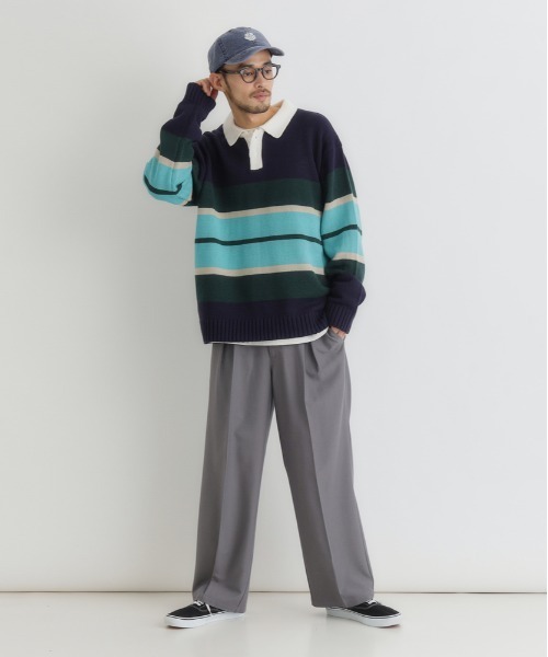 ETRETOKYO マルチボーダーニットポロ グレー ETRE TOKYO - マルチボーダーニットポロ (GREY) | ADDICT WEB SHOP