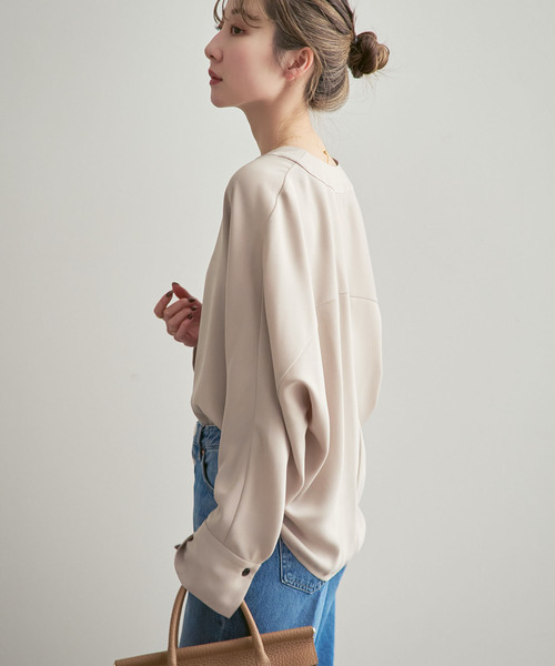 NOBLE エステルダブルクロスカーデブラウス ノーブル　ベージュ シャツ 追加》エステルダブルクロスカーデブラウス3（シャツ／ブラウス