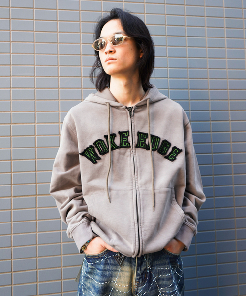 WOKE EDGE（ウォークエッジ） パーカー Faded Embroidery Zip Up