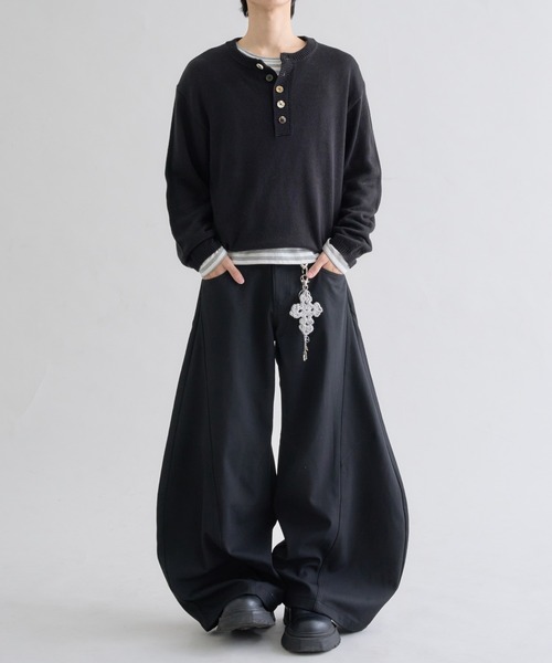 セーター ニット Contrast Button Henley Neck Knit / コントラスト