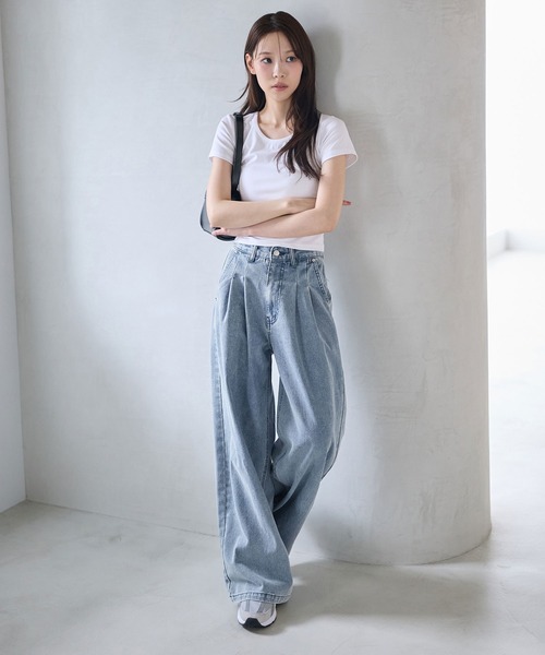 tシャツ 半袖 ラウンドネックコンパクト半袖Tシャツ レディース