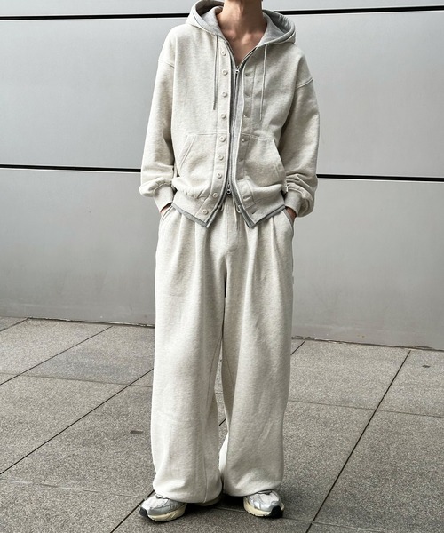 Perushu パーカー Button Layered Double Zip Hoodie ／ボタン