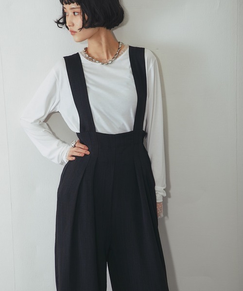 サロペット オーバーオール タック入りオールインワン レディース