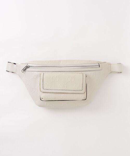 【美品】グッチ ボディバッグ ウエストポーチ エンボスGG柄 レザー 白 GUCCI（グッチ） GGエンボス ウエストバッグ - ホワイト レディース