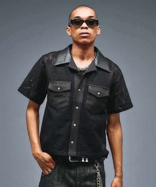 シャツ Combination Open colour Lace Shirts/コンビネーションオープンカラーレースシャツ メンズ | ANDER HUNK