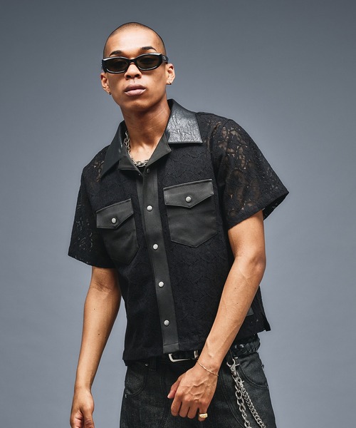 シャツ Combination Open colour Lace Shirts/コンビネーションオープンカラーレースシャツ メンズ | ANDER HUNK | 03