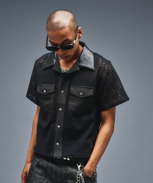 シャツ Combination Open colour Lace Shirts/コンビネーションオープンカラーレースシャツ メンズ | ANDER HUNK | 04