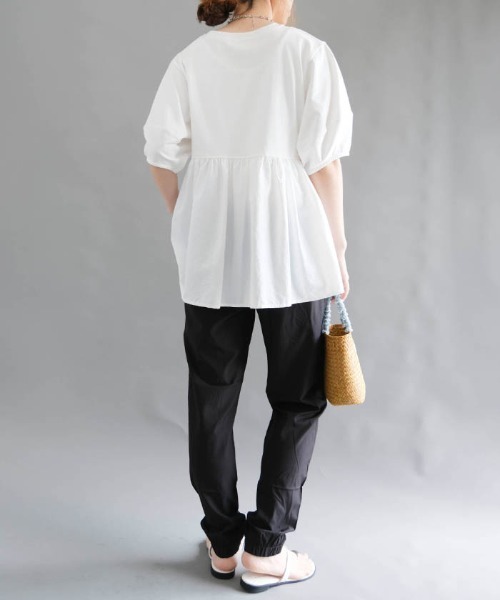 tシャツ 半袖 異素材切り替えペプラムトップス レディース : ZOZOTOWN