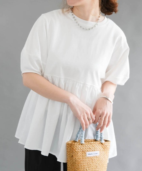 tシャツ 半袖 異素材切り替えペプラムトップス レディース : ZOZOTOWN