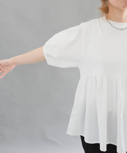tシャツ 半袖 異素材切り替えペプラムトップス レディース : ZOZOTOWN