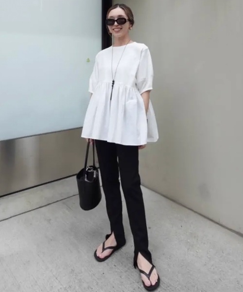 tシャツ 半袖 異素材切り替えペプラムトップス レディース : ZOZOTOWN
