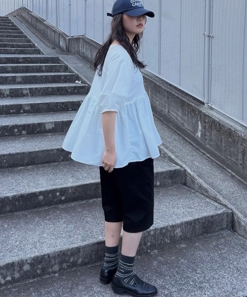 tシャツ 半袖 異素材切り替えペプラムトップス レディース : ZOZOTOWN