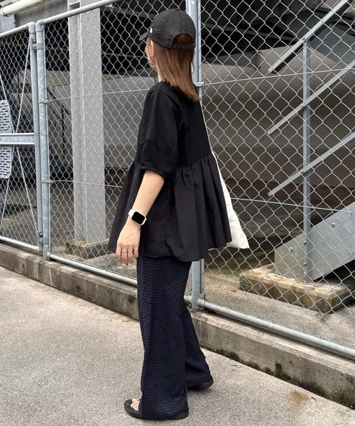 ツイード切り替えペプラムトップス 半袖 tシャツ 半袖 異素材切り替えペプラムトップス レディース : ZOZOTOWN