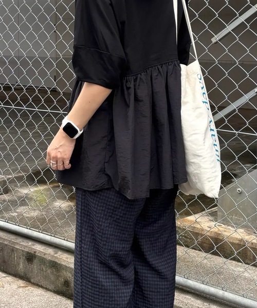 tシャツ 半袖 異素材切り替えペプラムトップス レディース : ZOZOTOWN