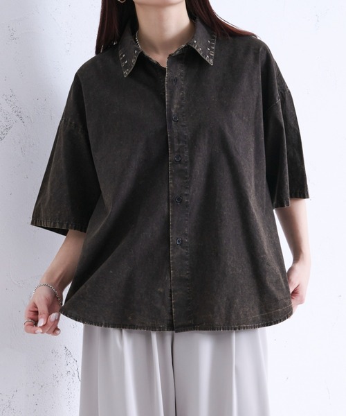 「Ellno Loset」 半袖シャツ MEDIUM ブラック メンズ_画像9