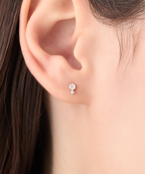 ピアス 「6月誕生石」K10ピンクゴールド ムーンストーン ピアス レディースの画像