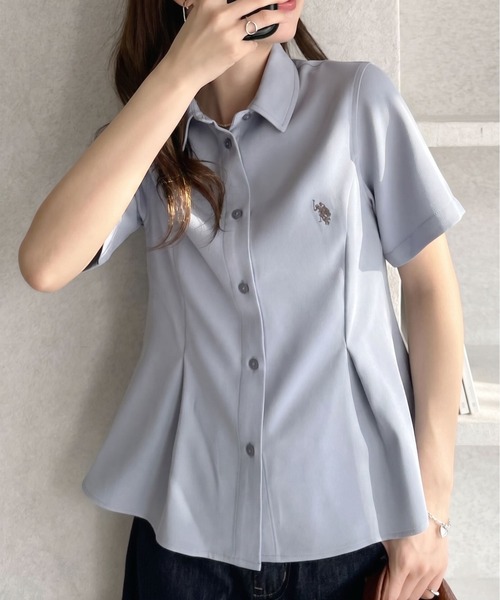 lija　ホワイト 半袖シャツ US XSサイズ U.S. POLO ASSN.（ユーエスポロアッスン） 半袖シャツ FREE サックス