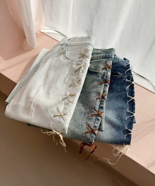 「one after another NICE CLAUP」 ブーツカットデニムパンツ MEDIUM ブルー レディース_画像3