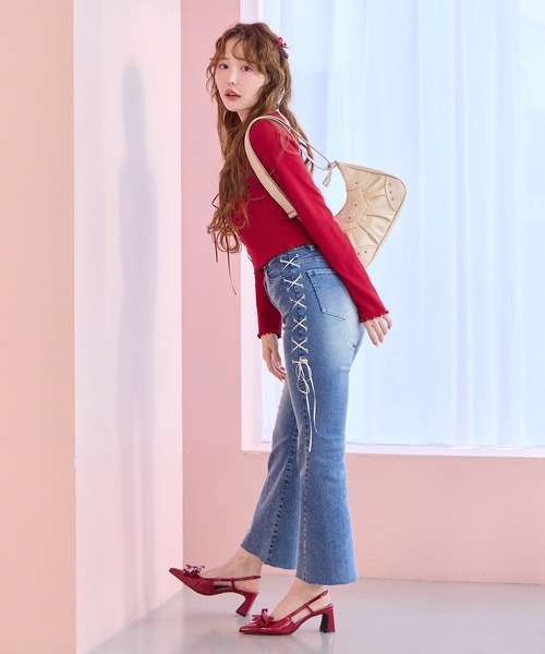 「one after another NICE CLAUP」 ブーツカットデニムパンツ MEDIUM ブルー レディース_画像9