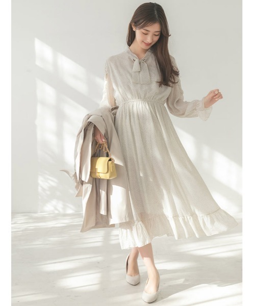 【MARNI】 (M) 無地 フリル 五分袖 シャツ ワンピース ボウタイ mimigrant ワンピース ケイト ロング丈シャツワンピース 無地