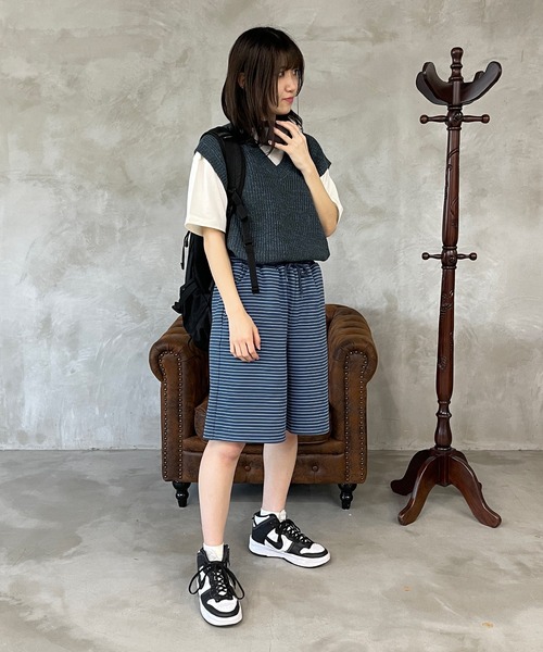 パンツ ボーダー裏毛ハーフパンツ【SETUP可】1,100円 パンツ ボーダー裏毛ハーフパンツ【SETUP可】1,100円