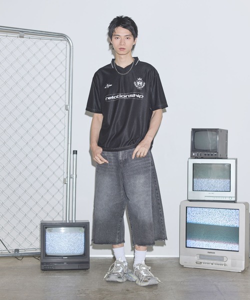 tシャツ メッシュゲーミングTシャツ レディース tシャツ オーバーサイズ襟配色ロゴプリントゲーム半袖Tシャツ