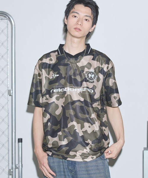 tシャツ オーバーサイズ襟配色ロゴプリントゲーム半袖Tシャツ
