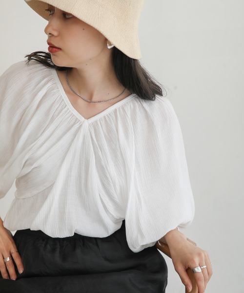 ブラウス シャツ シャーリングシフォン楊柳風ブラウス レディース STYLE DELI ブラウス シャツ シャーリングシフォン楊柳風