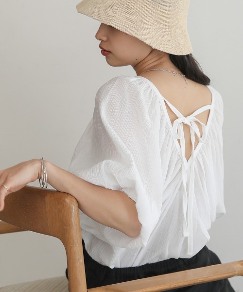 BAB ブラウス シャツ 楊柳シャーリングトップス レディース