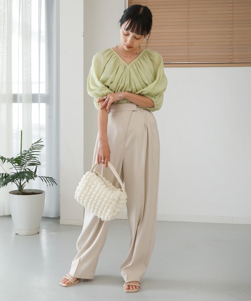 BAB ブラウス シャツ 楊柳シャーリングトップス レディース