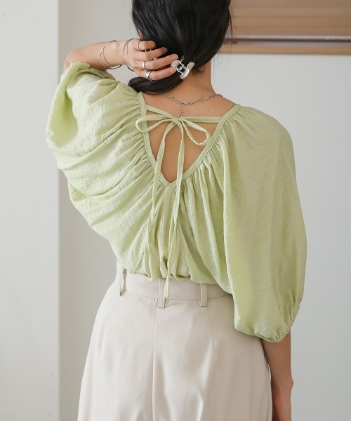 ブラウス シャツ 楊柳シャーリングリボンブラウス レディース 楊柳シャーリングリボンブラウス | N. Natural Beauty Basic