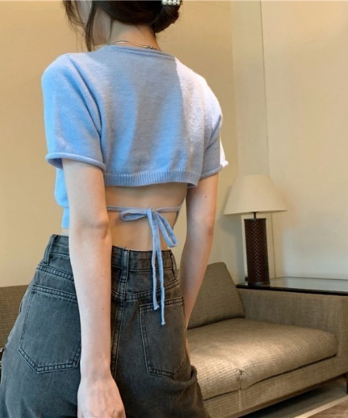 ハーリップトゥ　ニット　バックリボン ドルマンスリーブ　クロップド　洗える　F ハーリップトゥ ニット バックリボン ドルマンスリーブ クロップド