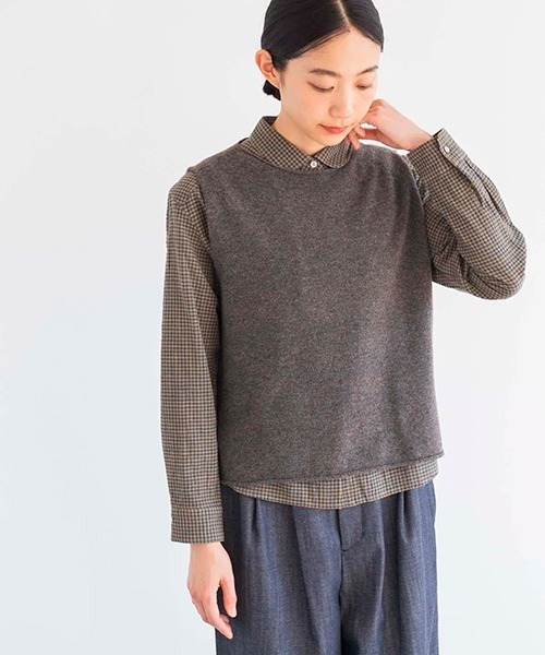 ベスト ジレ ラムウールシンプルベスト レディース